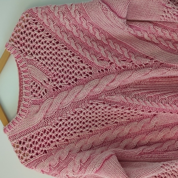 525 America Born Pink Boho Cable knit Sweater Grandma Core Sz Xs - Picture 2 of 5